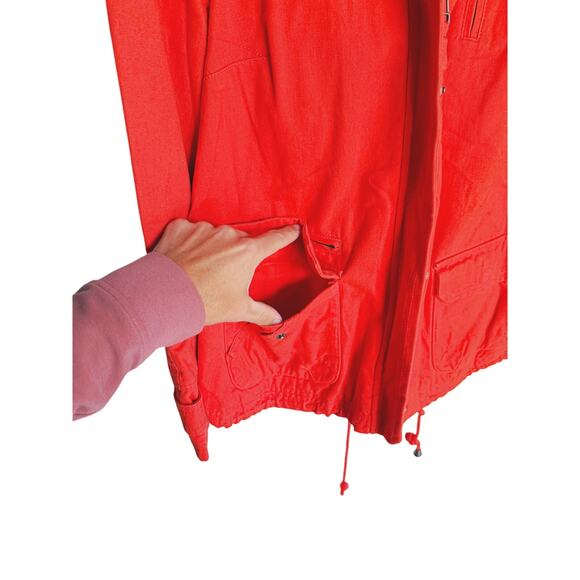 Anthro Daughters of the Liberation Fur Hood Full Zip Utility Parka Red XS Winter - Picture 10 of 13